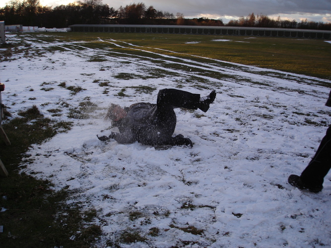 Martin being hit by a snowball